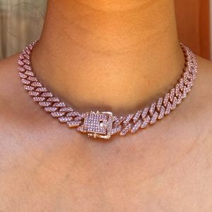Iced out cuban chain necklace 9mm pink/rosegold
